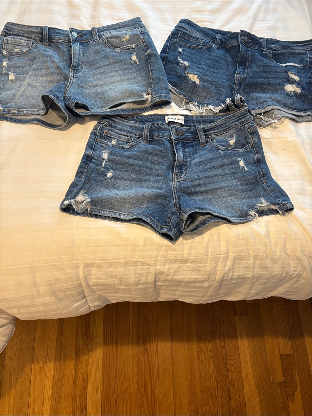 Trio of Distressed Women's Denim Shorts - Light to Medium Wash size 29